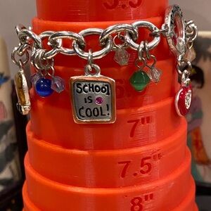 Silver Tone Back To School Charm Bracelet